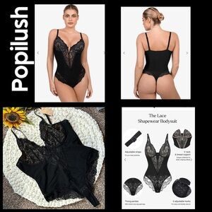 NWT PopLish Deep V neck Lace Shapewear Bodysuit